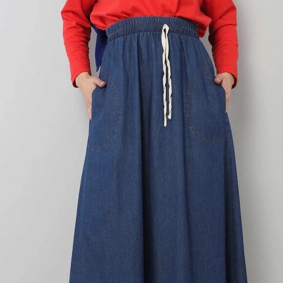 NEW Tesettur Dunyasi LACED HIJAB DENIM SKIRT DARK BLUE - Picture 4 of 9